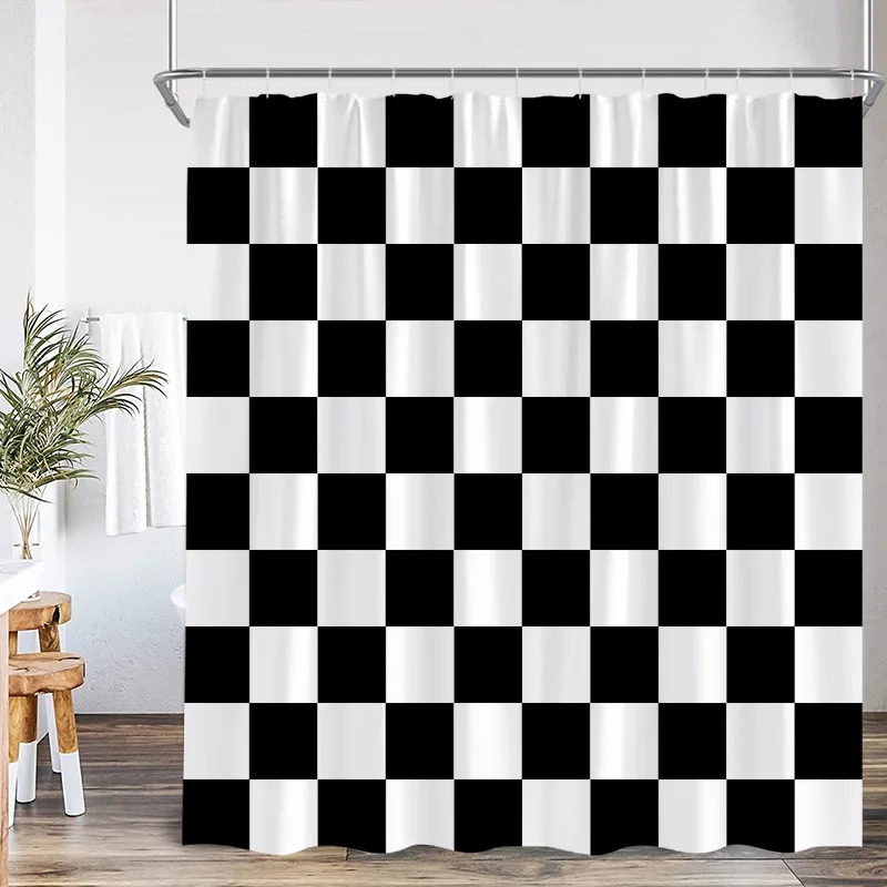 Shower Curtain Liner - أبيض وأسود تحقق دش الستار الأزياء