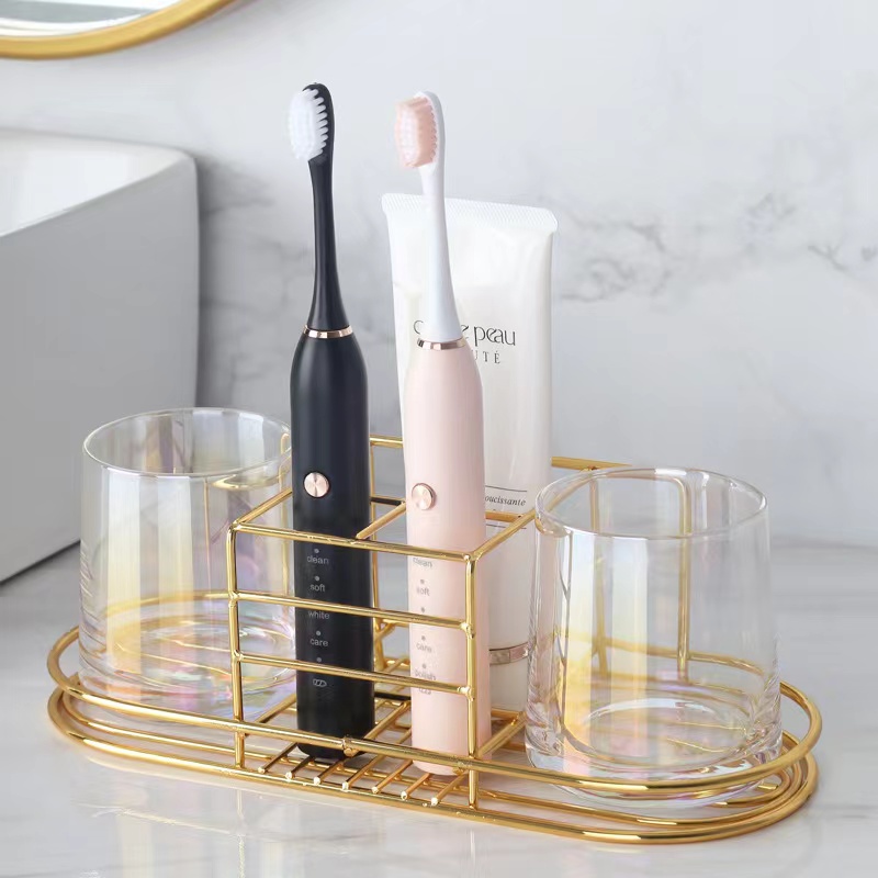 Toothbrush Holder Set - حامل فرشاة أسنان ذهبي مثبت على