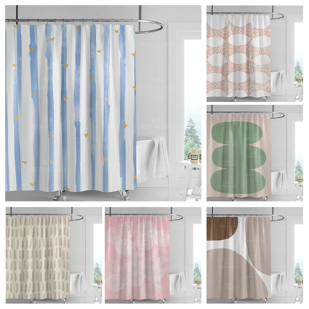 ستارة حمام بتصميم هندسي تجريدي - مراجعة Shower Curtain Liner وسعره
