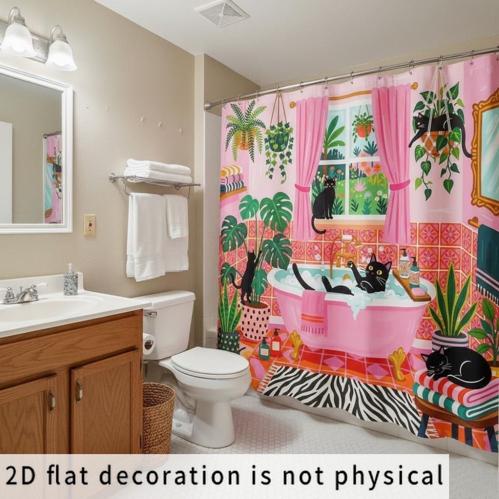 ستارة حمام بنمط قطط ونباتات مب - مراجعة Shower Curtain Liner وسعره