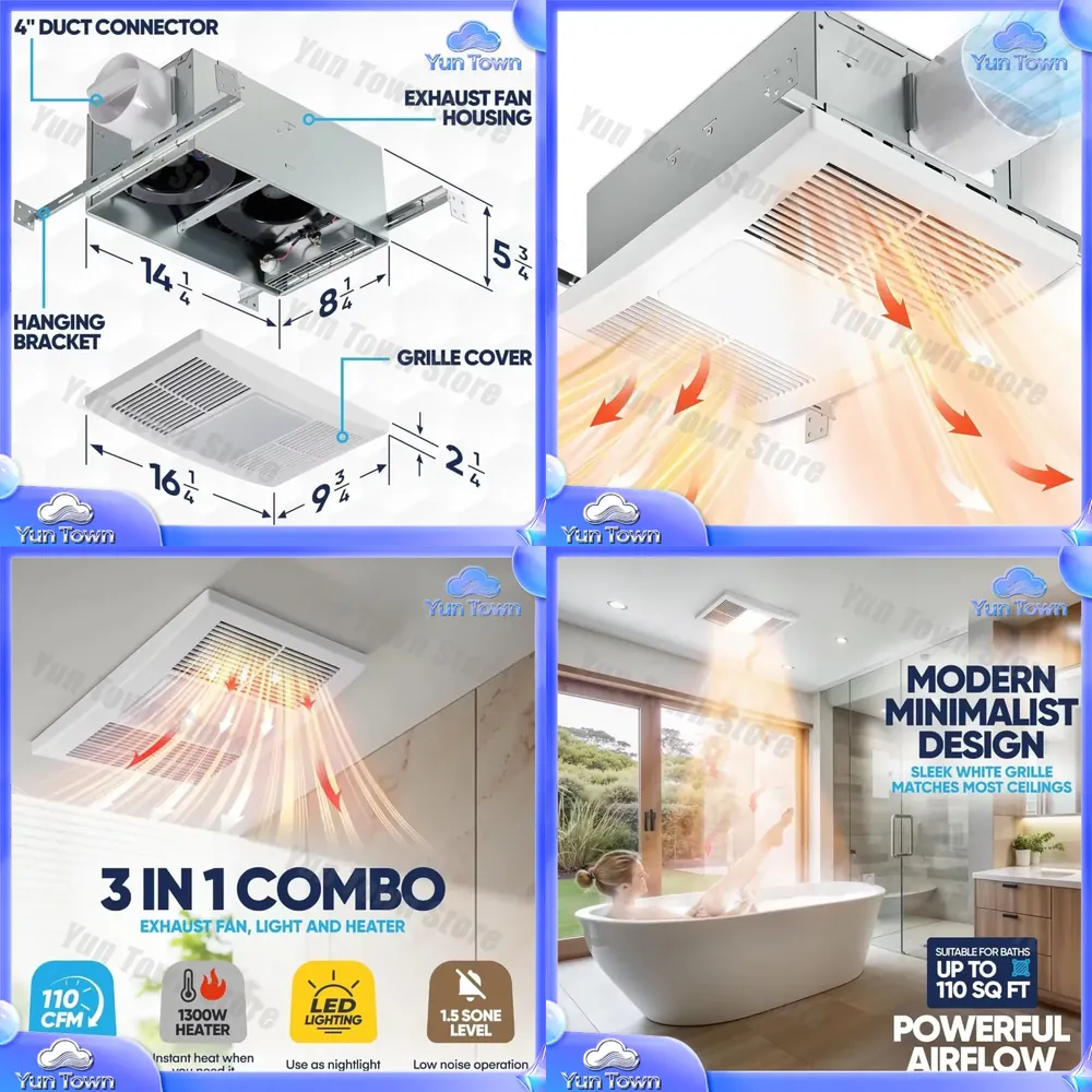 مروحة شفط للحمام مع سخان وإضاء - مراجعة Home Bathroom Vent Fans وسعره