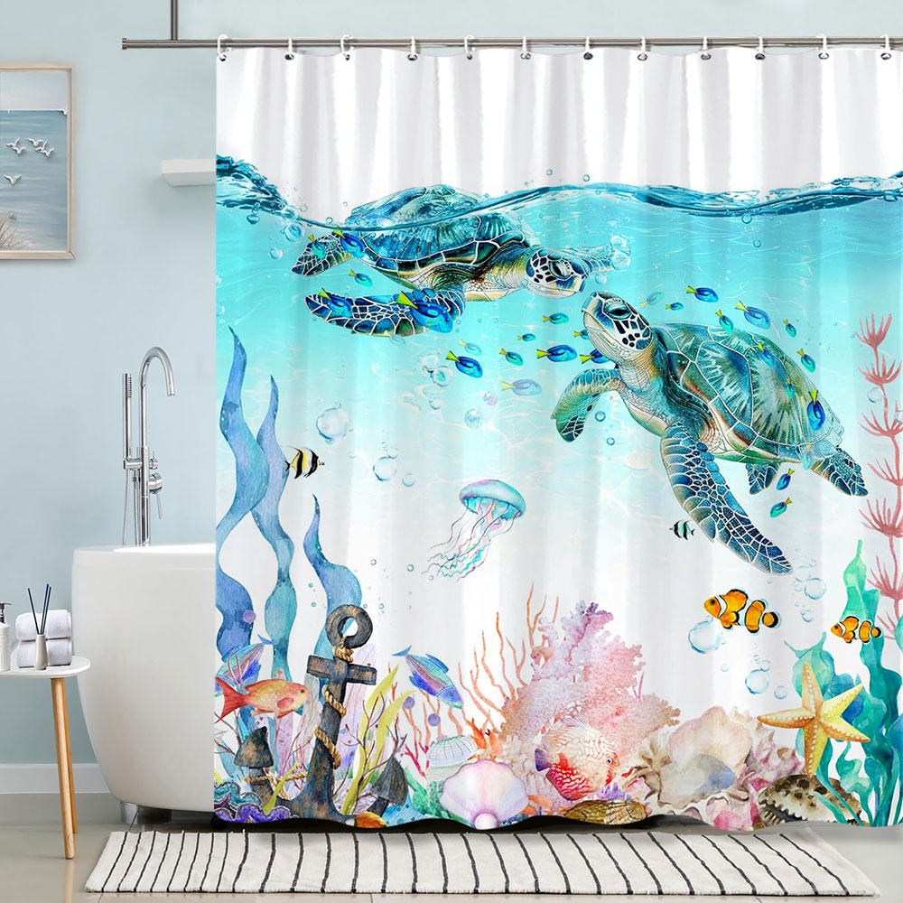 السلاحف دش الستار الصيف الشاطئ - مراجعة Shower Curtain Liner وسعره