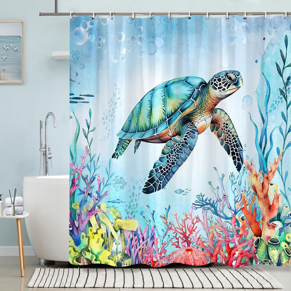 السلاحف دش الستار الصيف الشاطئ - مراجعة Shower Curtain Liner وسعره